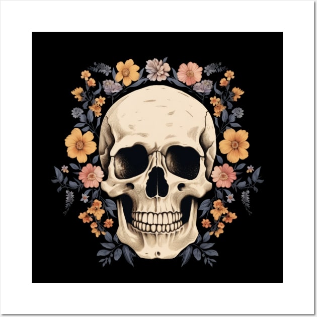 Skull with flowers Wall Art by Merchgard